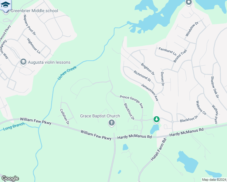 map of restaurants, bars, coffee shops, grocery stores, and more near 1830 Prince George Avenue in Evans