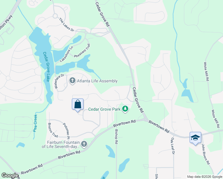 map of restaurants, bars, coffee shops, grocery stores, and more near 613 Assolas Court in Fairburn