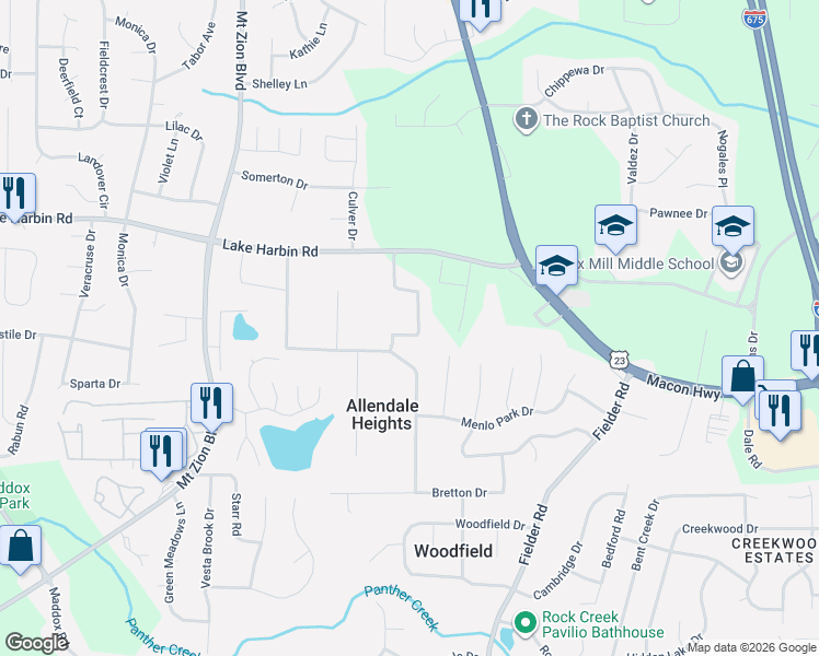 map of restaurants, bars, coffee shops, grocery stores, and more near 6430 Katie Lane in Morrow