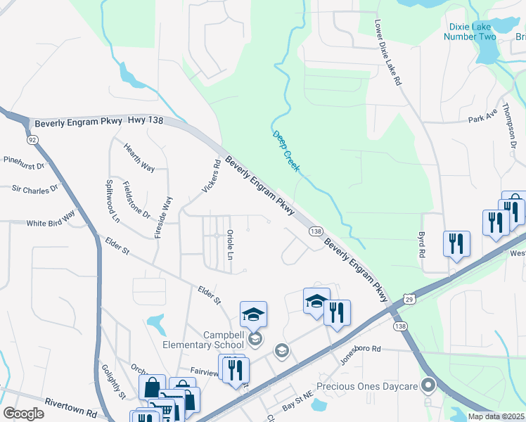 map of restaurants, bars, coffee shops, grocery stores, and more near 1115 Avalon Terrace in Fairburn