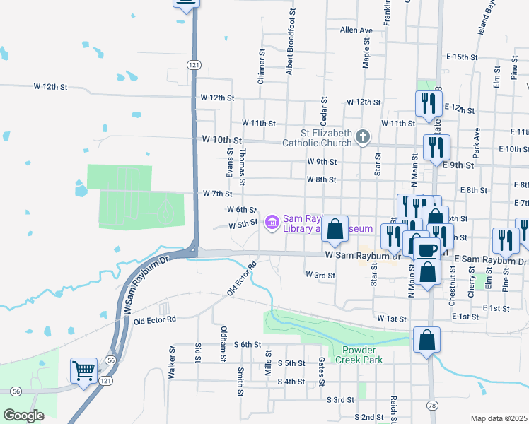 map of restaurants, bars, coffee shops, grocery stores, and more near 814 West 5th Street in Bonham