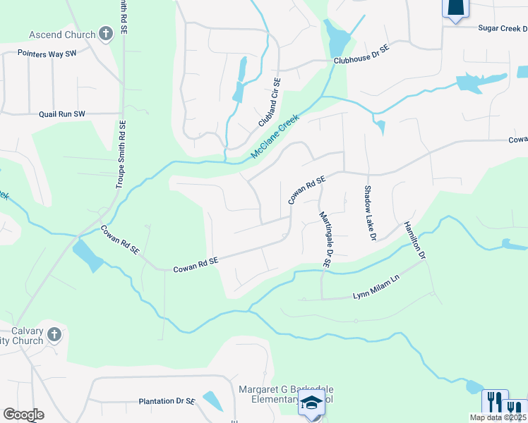 map of restaurants, bars, coffee shops, grocery stores, and more near 4134 Sweet Water Lane in Conyers