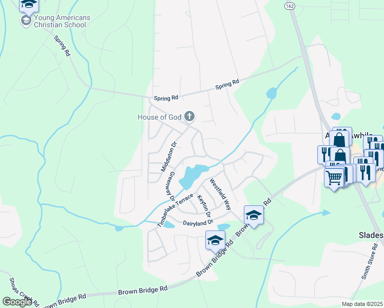map of restaurants, bars, coffee shops, grocery stores, and more near 390 Greenway Drive in Covington