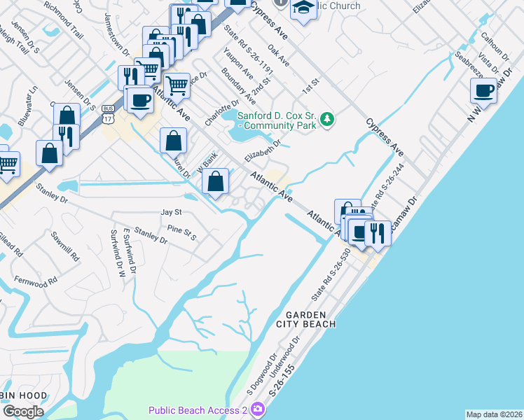 map of restaurants, bars, coffee shops, grocery stores, and more near 331 Yucca Circle in Murrells Inlet