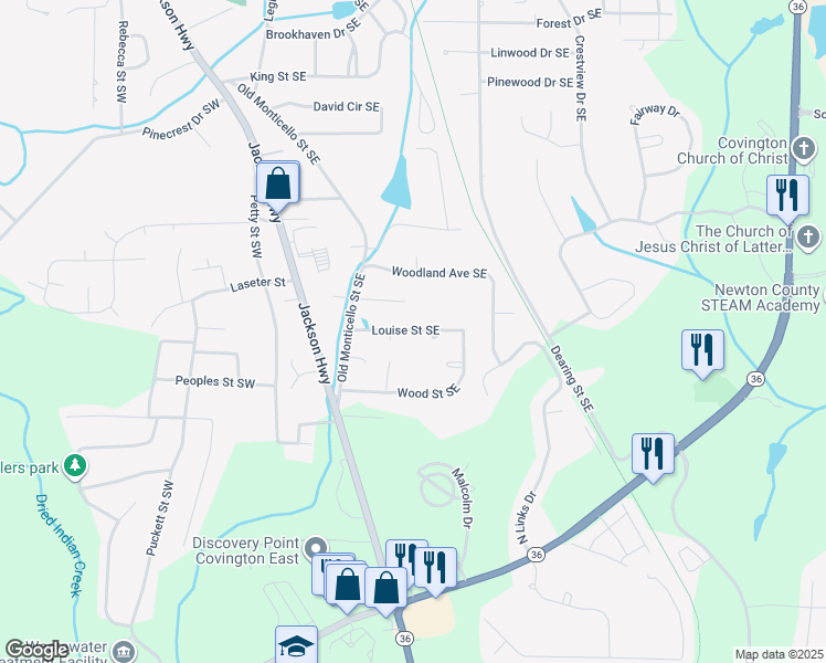 map of restaurants, bars, coffee shops, grocery stores, and more near 7110 Martha Court Southeast in Covington