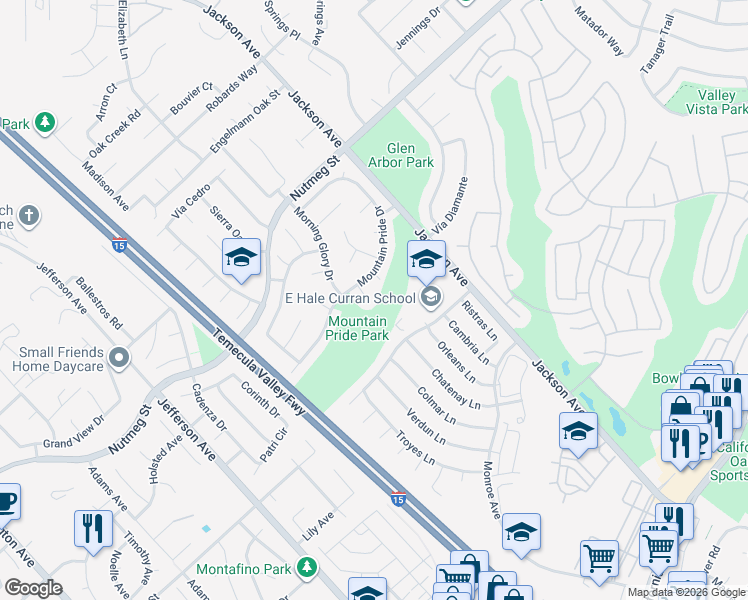 map of restaurants, bars, coffee shops, grocery stores, and more near 23926 Buttonbush Court in Murrieta