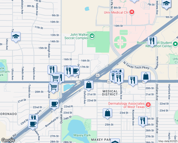 map of restaurants, bars, coffee shops, grocery stores, and more near 4204-4208 19th Frd in Lubbock