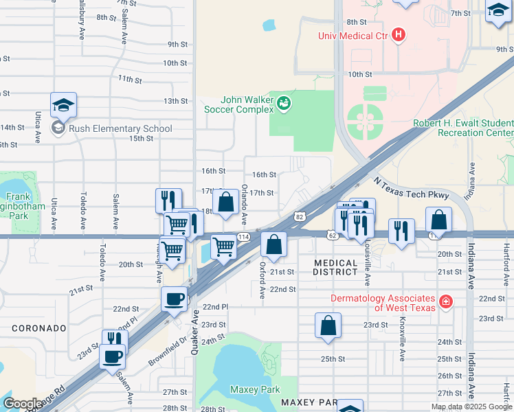 map of restaurants, bars, coffee shops, grocery stores, and more near 4113 18th Street in Lubbock