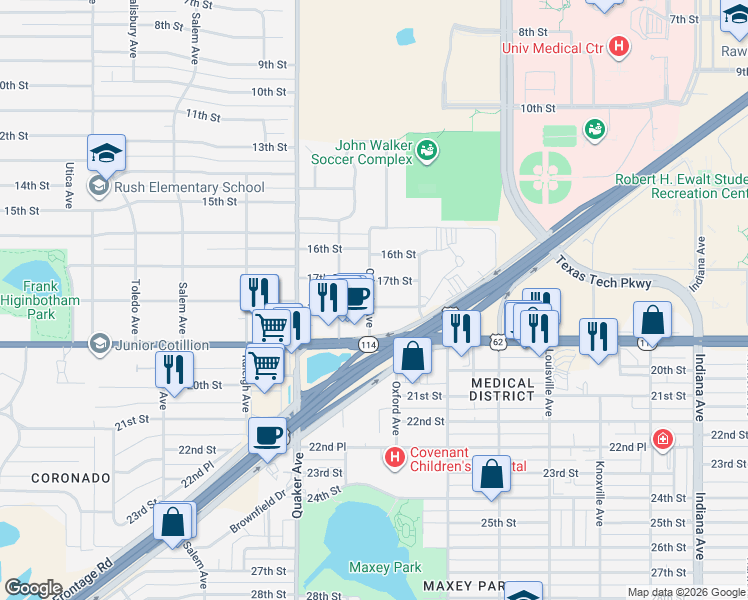 map of restaurants, bars, coffee shops, grocery stores, and more near 4203 18th Street in Lubbock