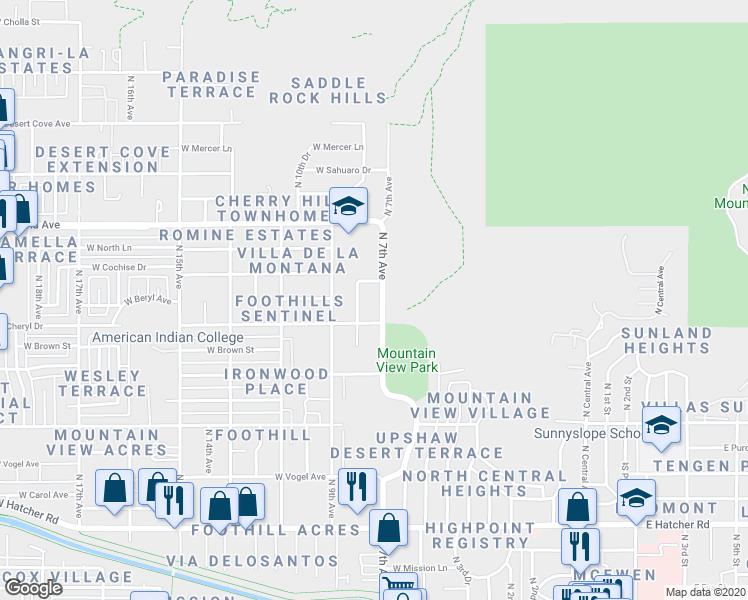 map of restaurants, bars, coffee shops, grocery stores, and more near in Phoenix
