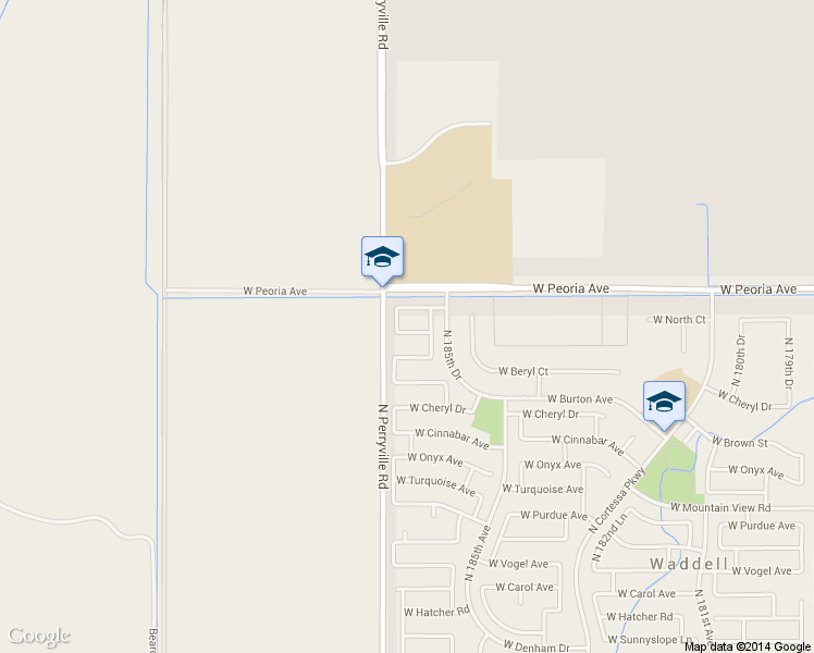 map of restaurants, bars, coffee shops, grocery stores, and more near 18626 West North Lane in Waddell