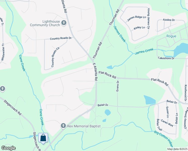 map of restaurants, bars, coffee shops, grocery stores, and more near 1341 East Atlanta Road in Stockbridge