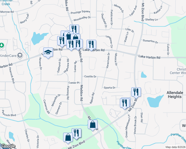 map of restaurants, bars, coffee shops, grocery stores, and more near 2447 Castile Drive in Morrow