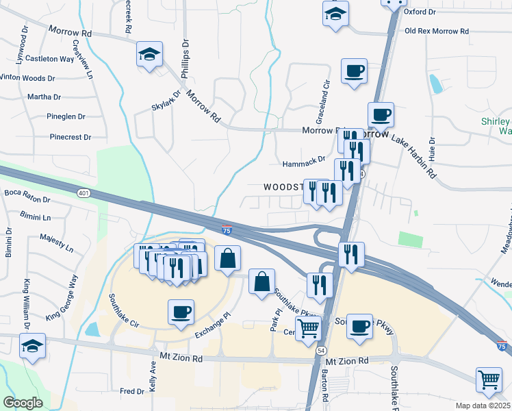 map of restaurants, bars, coffee shops, grocery stores, and more near 6433 Stone Terrace in Morrow