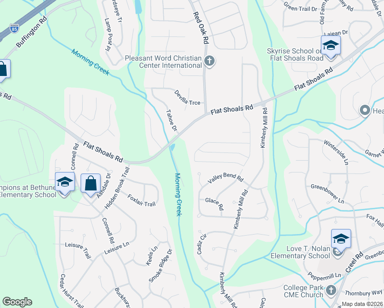 map of restaurants, bars, coffee shops, grocery stores, and more near 6542 Beaver Creek Trail in Atlanta