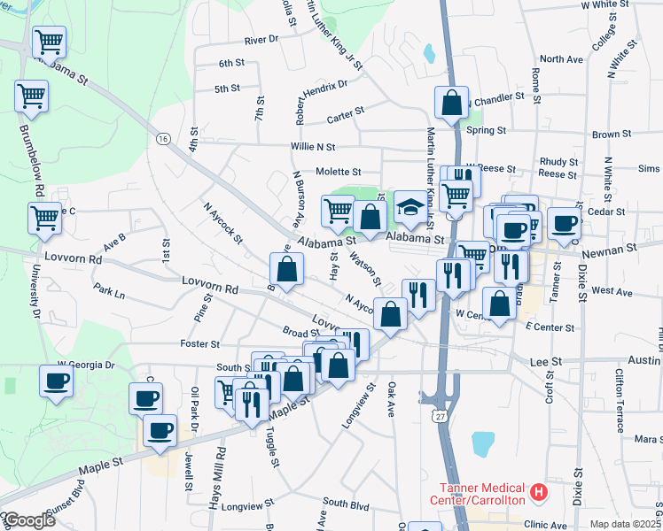 map of restaurants, bars, coffee shops, grocery stores, and more near in Temple