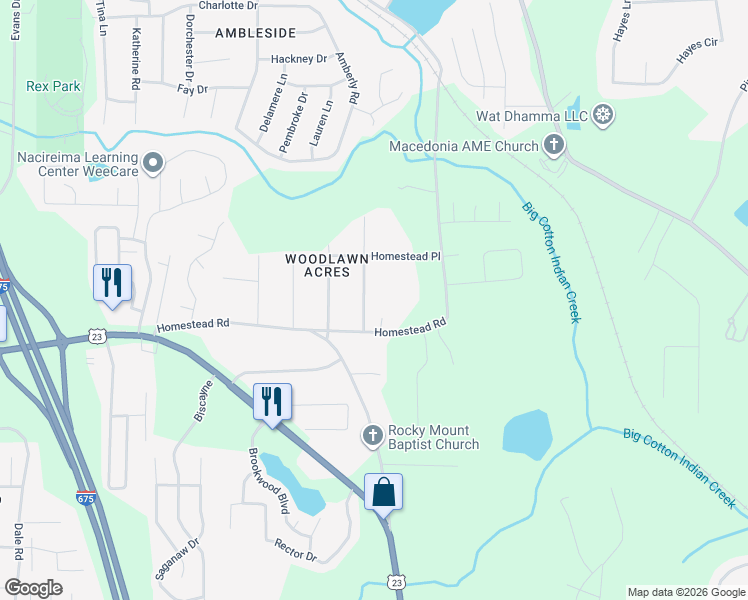map of restaurants, bars, coffee shops, grocery stores, and more near 40 Cumberland Drive in Rex