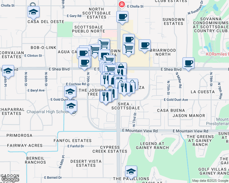 map of restaurants, bars, coffee shops, grocery stores, and more near Unnamed Road in Scottsdale
