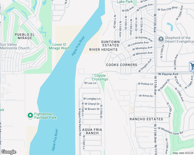 map of restaurants, bars, coffee shops, grocery stores, and more near 10571 North 115th Drive in Youngtown