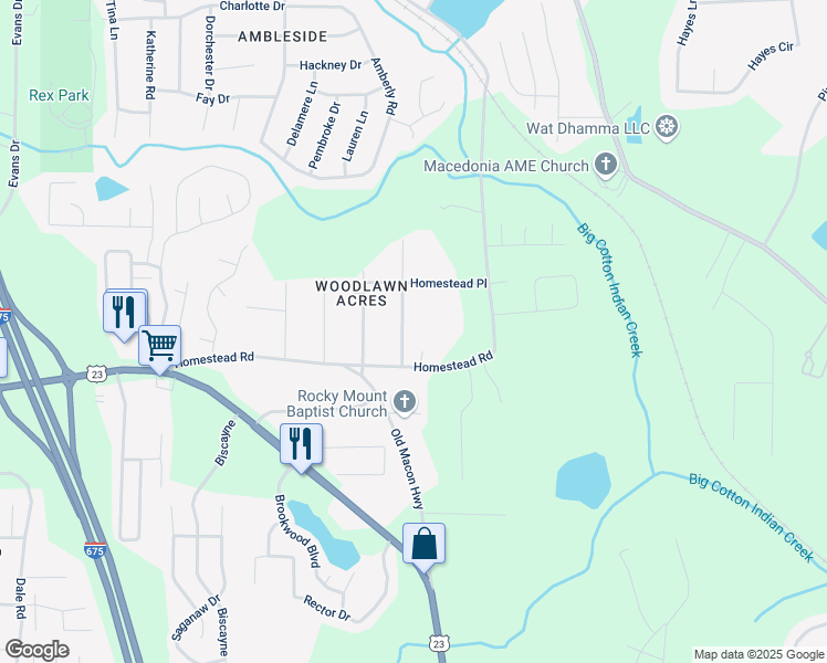map of restaurants, bars, coffee shops, grocery stores, and more near 40 Cumberland Drive in Rex