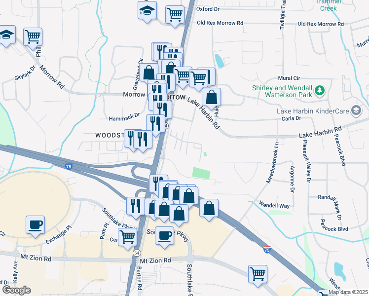 map of restaurants, bars, coffee shops, grocery stores, and more near 6449 Pinebark Way in Morrow