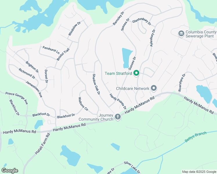 map of restaurants, bars, coffee shops, grocery stores, and more near 1230 Hardy Pointe Drive in Evans
