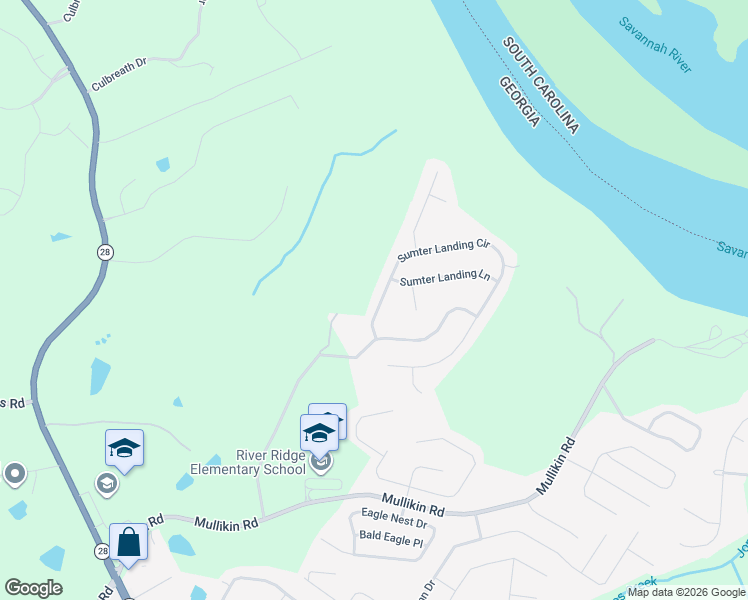 map of restaurants, bars, coffee shops, grocery stores, and more near 1111 Sumter Landing Circle in Evans