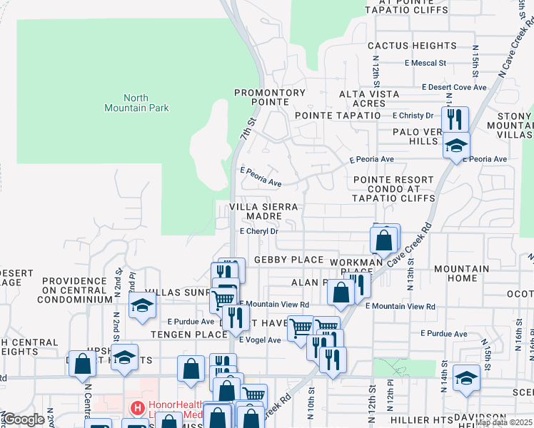 map of restaurants, bars, coffee shops, grocery stores, and more near 10203 North 7th Place in Phoenix