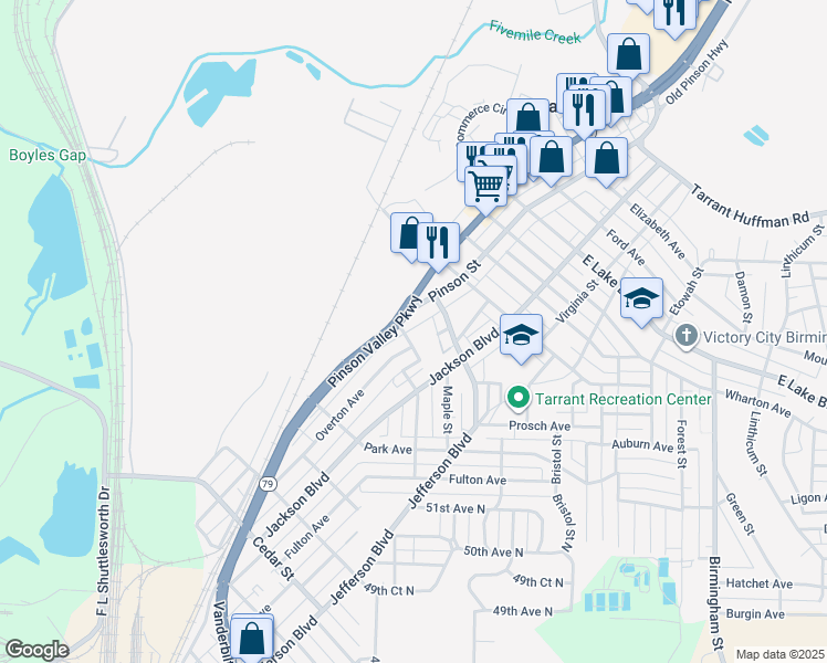 map of restaurants, bars, coffee shops, grocery stores, and more near 1118 Jackson Boulevard in Birmingham