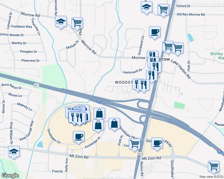 map of restaurants, bars, coffee shops, grocery stores, and more near 6433 Stone Way in Morrow