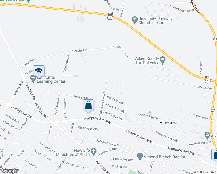 map of restaurants, bars, coffee shops, grocery stores, and more near 1382 Cabinet Drive in Aiken