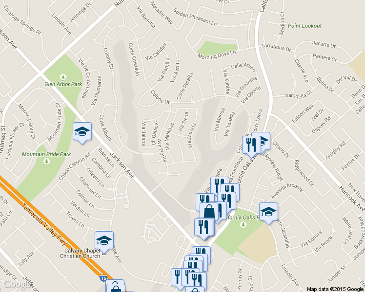 map of restaurants, bars, coffee shops, grocery stores, and more near 40532 Corte Lucia in Murrieta