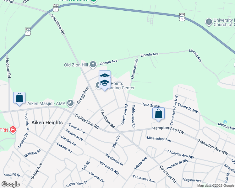 map of restaurants, bars, coffee shops, grocery stores, and more near 1318 Morningside Drive in Aiken