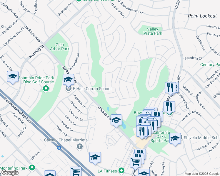 map of restaurants, bars, coffee shops, grocery stores, and more near 40609 Calle Galacia in Murrieta