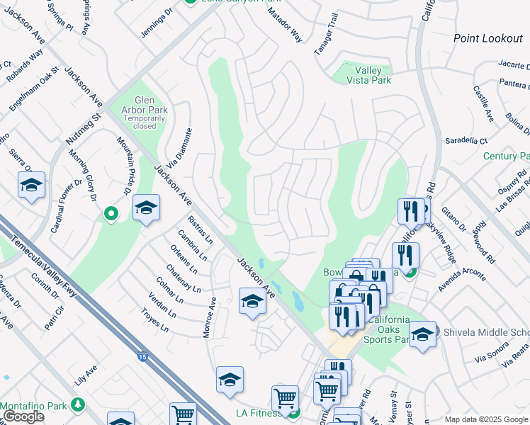 map of restaurants, bars, coffee shops, grocery stores, and more near 40609 Calle Galacia in Murrieta