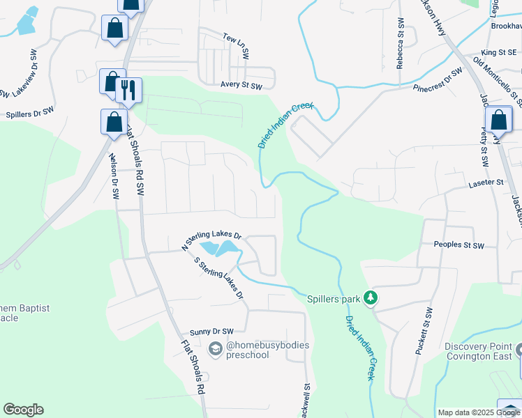 map of restaurants, bars, coffee shops, grocery stores, and more near 8120 Berrywood Court Southwest in Covington