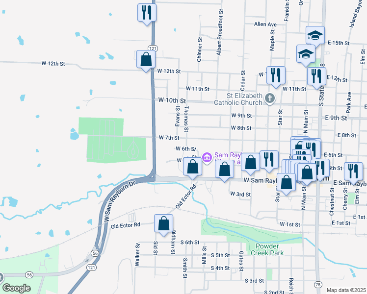 map of restaurants, bars, coffee shops, grocery stores, and more near 1100 West 5th Street in Bonham