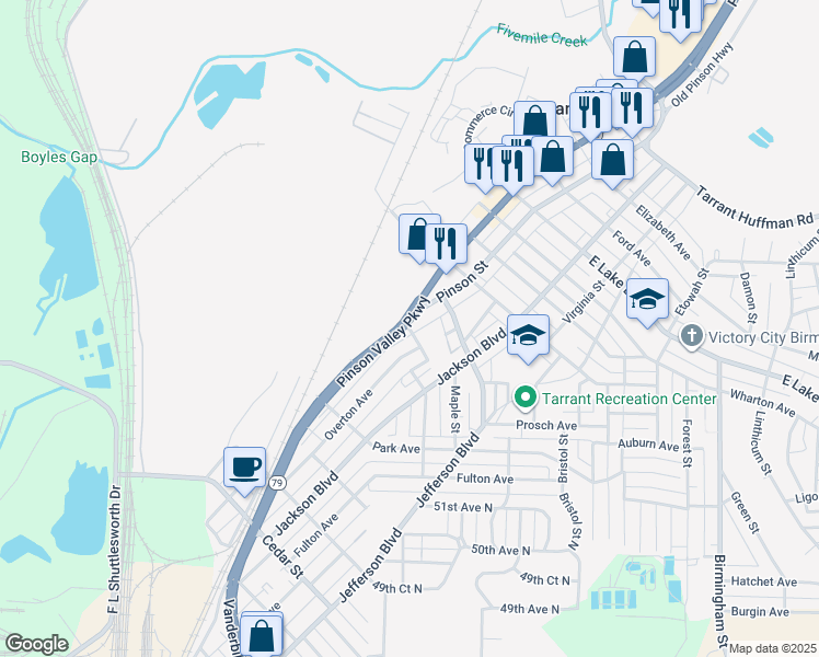 map of restaurants, bars, coffee shops, grocery stores, and more near 1031 Pinson Valley Parkway in Birmingham