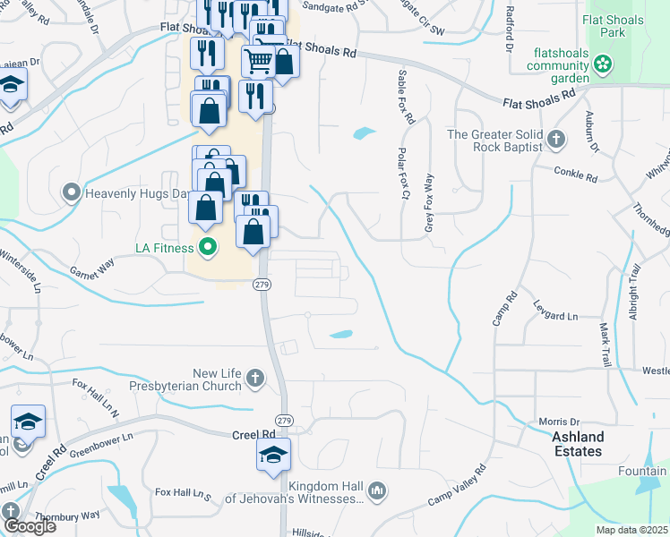 map of restaurants, bars, coffee shops, grocery stores, and more near 2162 Olmadison View in Atlanta
