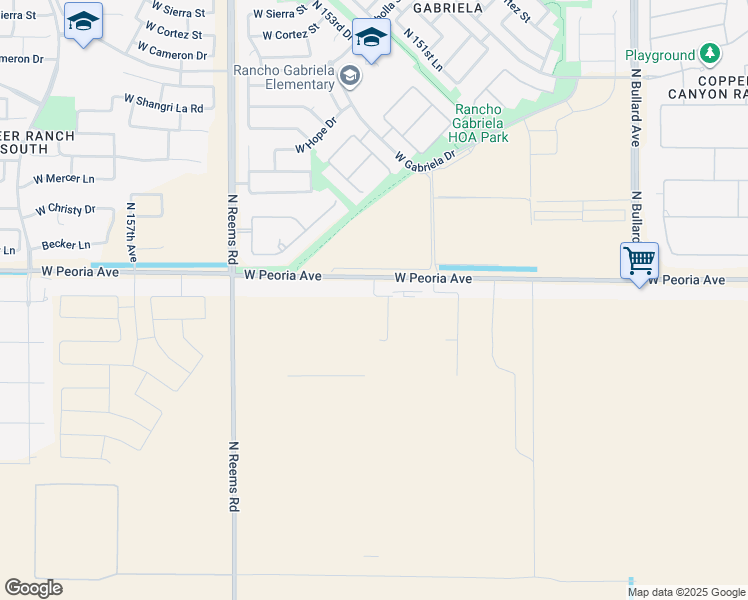 map of restaurants, bars, coffee shops, grocery stores, and more near 10501 North Reems Road in Waddell