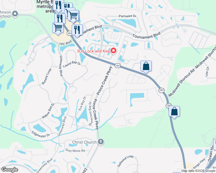 map of restaurants, bars, coffee shops, grocery stores, and more near 284 Outboard Drive in Murrells Inlet