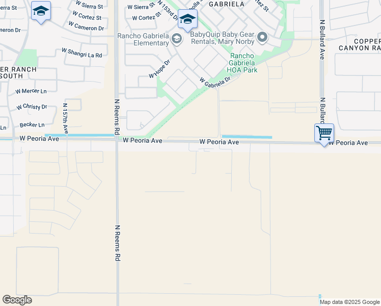 map of restaurants, bars, coffee shops, grocery stores, and more near 10501 North Reems Road in Waddell