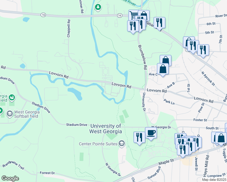 map of restaurants, bars, coffee shops, grocery stores, and more near 919 Lovvorn Road in Carrollton