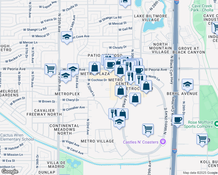map of restaurants, bars, coffee shops, grocery stores, and more near 3119 West Cochise Drive in Phoenix