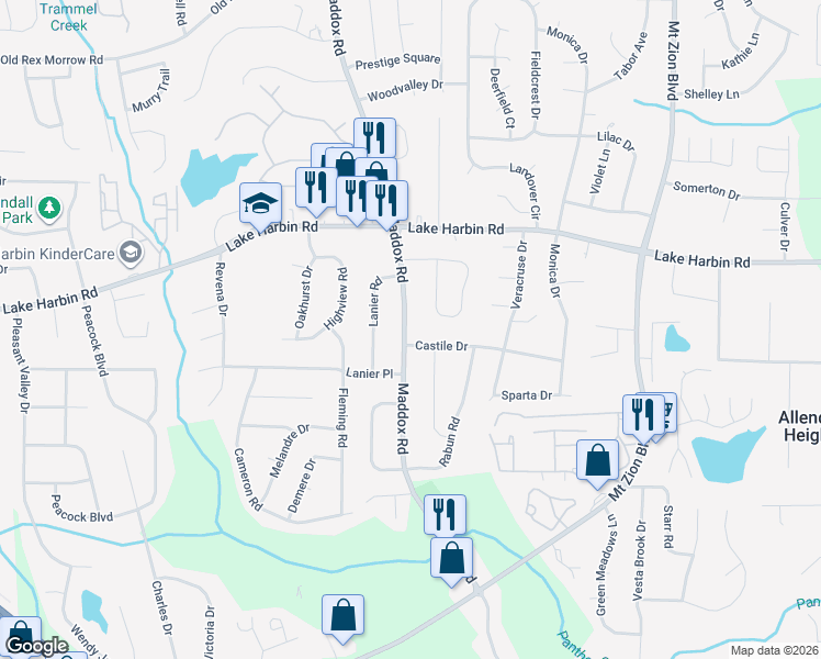 map of restaurants, bars, coffee shops, grocery stores, and more near 2401 Castile Drive in Morrow