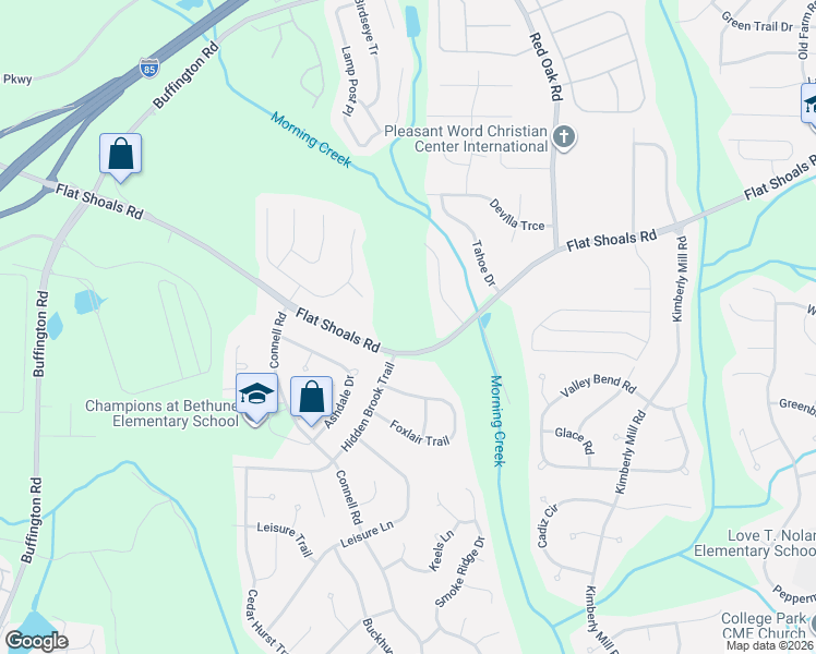 map of restaurants, bars, coffee shops, grocery stores, and more near 3335 Flat Shoals Road in College Park