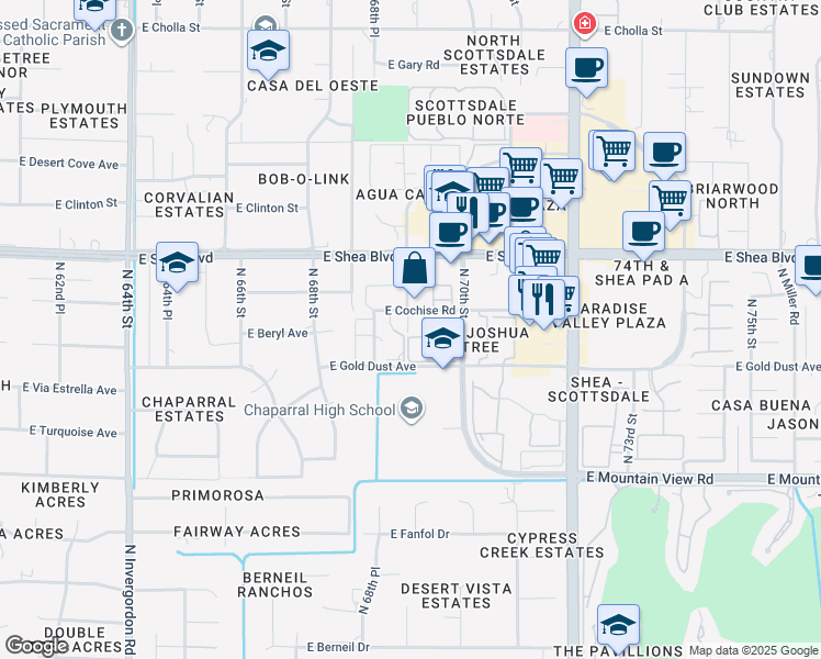 map of restaurants, bars, coffee shops, grocery stores, and more near 4 East Gold Dust Avenue in Scottsdale