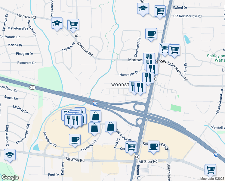 map of restaurants, bars, coffee shops, grocery stores, and more near 6433 Stone Terrace in Morrow