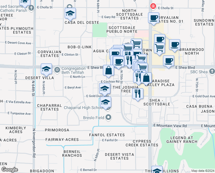 map of restaurants, bars, coffee shops, grocery stores, and more near 4 East Gold Dust Avenue in Scottsdale