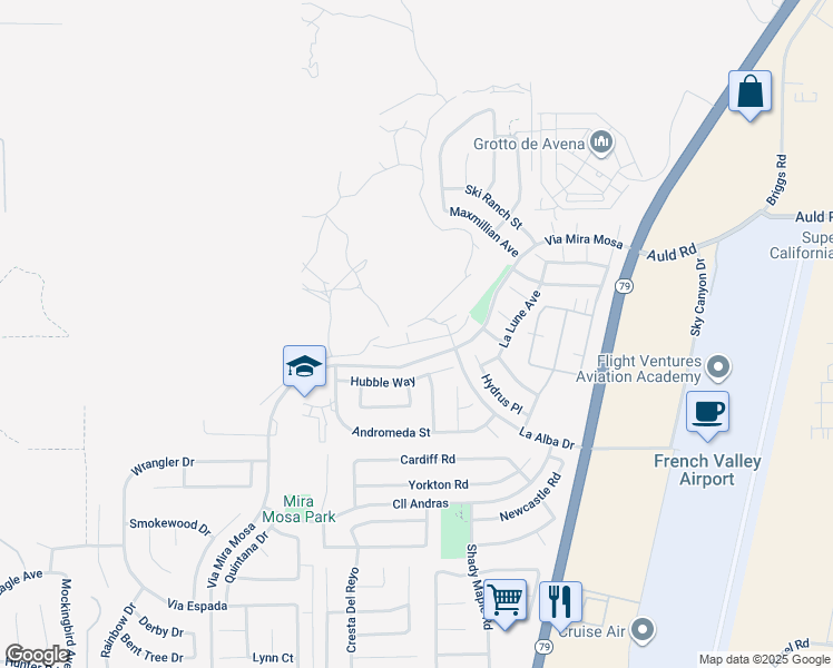 map of restaurants, bars, coffee shops, grocery stores, and more near 29605 Big Dipper Way in Murrieta